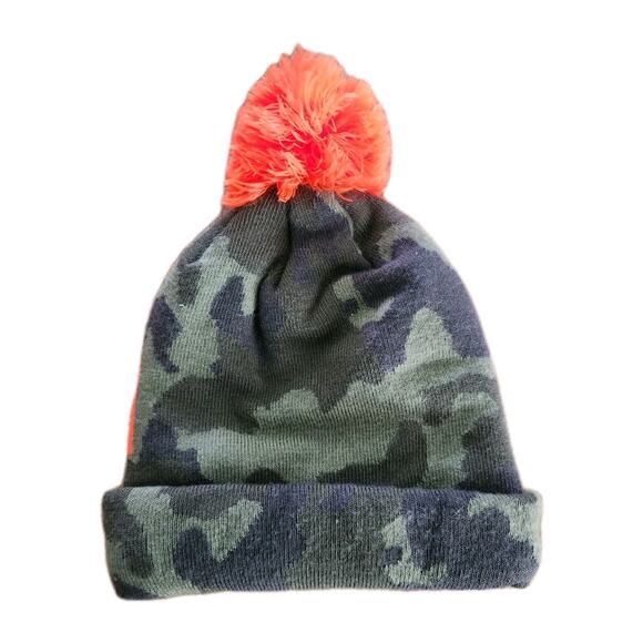 The North Face Youth Camo/Orange Pom Pom Logo Ski Hat Size Medium - Picture 2 of 5